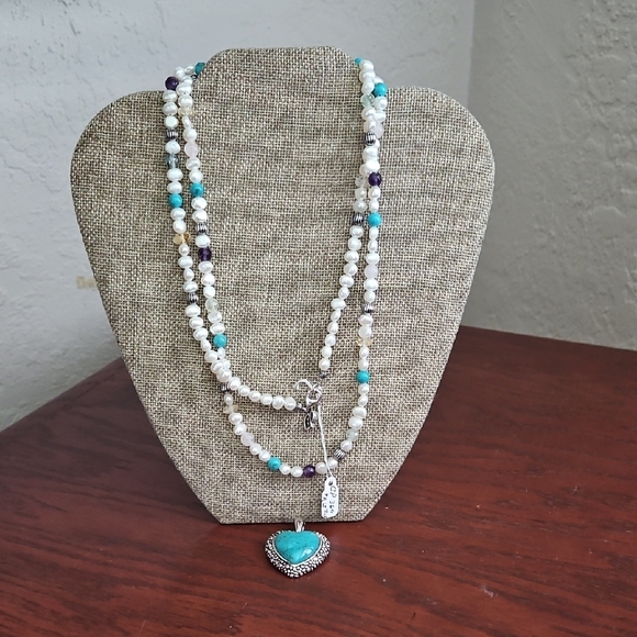 Carolyn Pollack Turquoise and Pearl Necklace - Picture 1 of 3